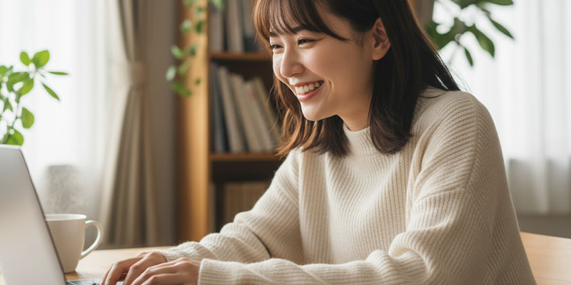 ADVANCE公式広告に掲載されたパソコンを使う女性の画像